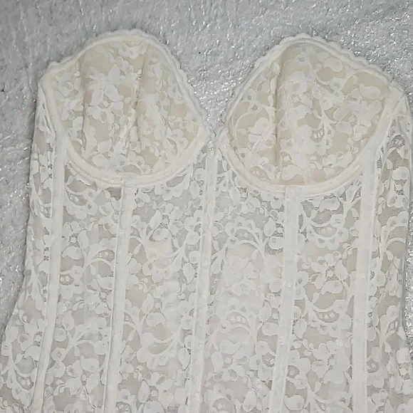 80s Frederick's of Hollywood Lace Sweetheart Boned Bodice Bustier Corset - Picture 2 of 9